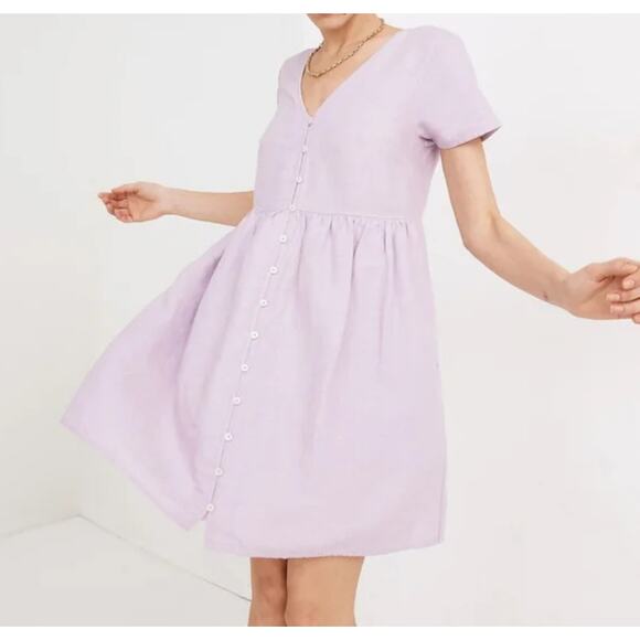Madewell Dresses & Skirts - Madewell Alexandra Linen Blend Button Front Babydoll Mini Dress, Lilac Large